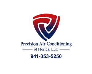 Precision Air Conditioning of Florida logo with phone number (941) 353-5250 for residential and commercial HVAC, refrigeration, heat pump, and indoor air quality services in Southwest Florida.